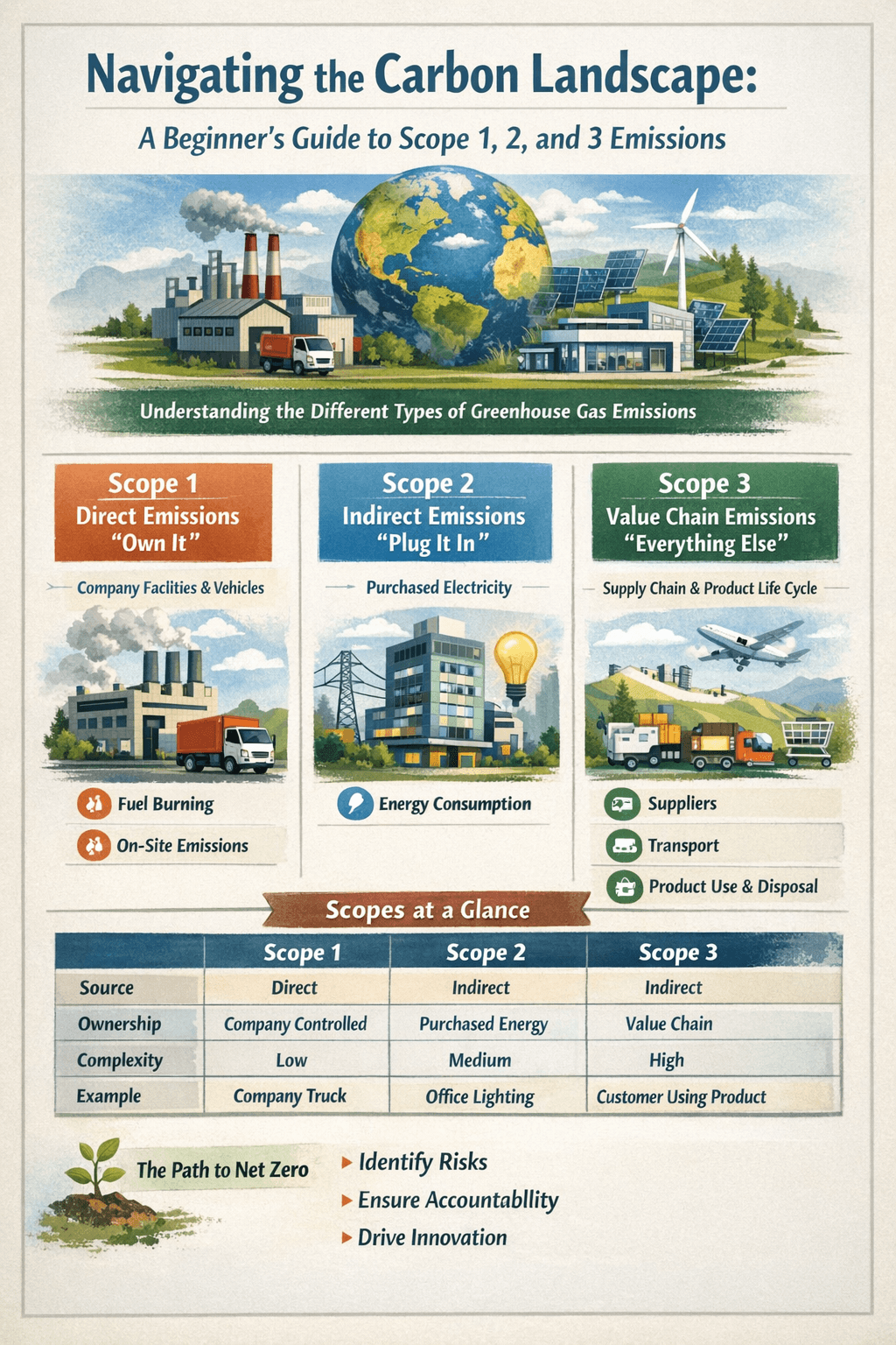 Navigating the Carbon Landscape: A Beginner’s Guide to Scope 1, 2, and 3 Emissions